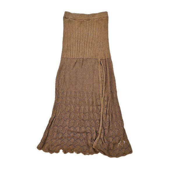 Free People Brown Bari Column Knit High Waisted Crochet Maxi Skirt Womens Small - Picture 1 of 4